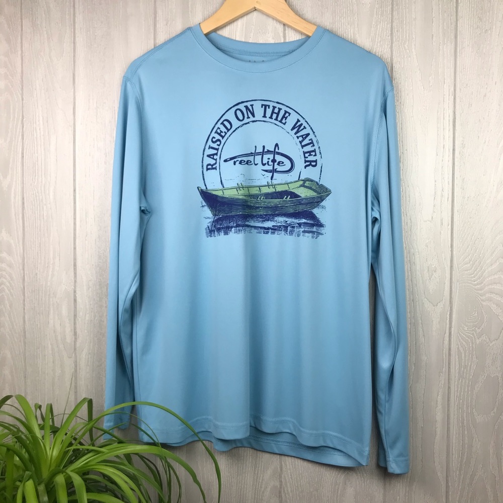 Reel Life blue nautical UV sun protection long sleeve shirt boating outdoors